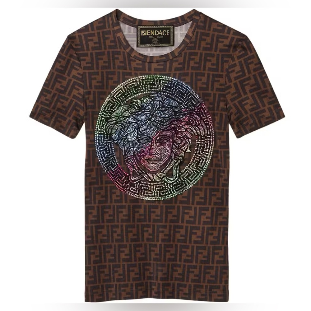 Fendace Zucca Medusa t-shirt Multicolor Crystals